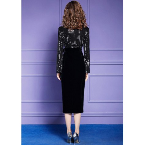 L270 Custom Made to order Velvet Sequin Patchwork Sexy Sheath Dress Regular Size XS S M L XL & Plus size 1x-10x (SZ16-52)