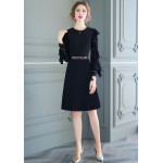 L283 Custom Made to order Chiffon Ruffle Long Sleeve A-Line Day Dress Regular Size XS S M L XL & Plus size 1x-10x (SZ16-52)