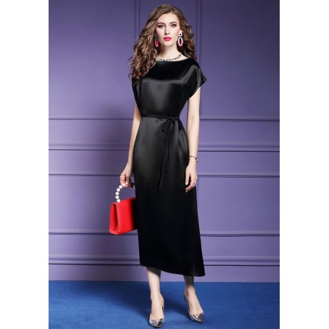 L288 Custom Made to order Satin Tie-Waist Relaxed Fit  Asymmetric Dress Regular Size XS S M L XL & Plus size 1x-10x (SZ16-52)