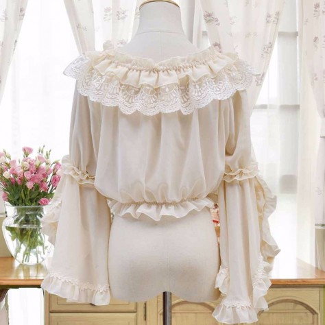 L29 Chiffon Flared Sleeve Crop Top Lolita Gothic Blouse Shirt Regular Size XS S M L XL & Plus size 1x-10x (SZ16-52)