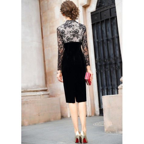 L291 Custom Made to order Velvet/Lace Sexy Slim Cocktail  Pencil Dress Regular Size XS S M L XL & Plus size 1x-10x (SZ16-52)