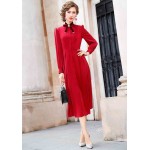 L316 Custom Made to order Satin Chiffon Long Sleeve A-Line Pleated Casual Maxi Dress Regular Size XS S M L XL & Plus size 1x-10x (SZ16-52)