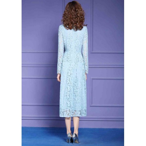 L319 Custom Made to order Lace Long Sleeve Lace A-Line Party Long Dress Regular Size XS S M L XL & Plus size 1x-10x (SZ16-52)