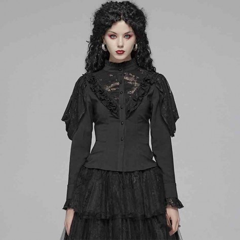 L325 Custom Made To Order Cotton spandex poplin/Lace Gothic Tops Translucent Lace Slim Fit Shirt Regular Size XS S M L XL & Plus size 1x-10x (SZ16-52)