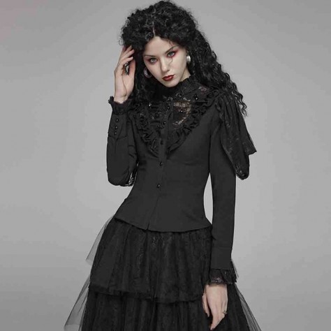 L325 Custom Made To Order Cotton spandex poplin/Lace Gothic Tops Translucent Lace Slim Fit Shirt Regular Size XS S M L XL & Plus size 1x-10x (SZ16-52)