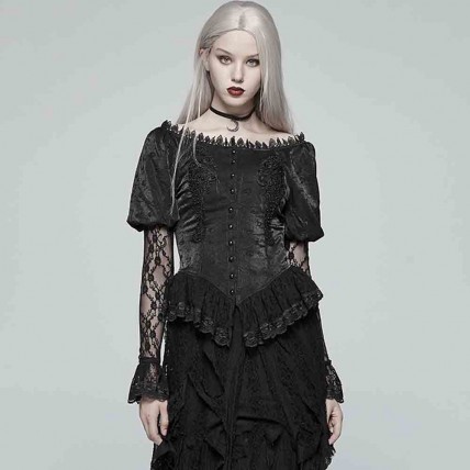 L326 Custom Made To Order Lace Gothic Blouse Floral Lace Steampunk Lolita Shirt Regular Size XS S M L XL & Plus size 1x-10x (SZ16-52)