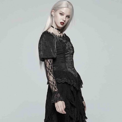 L326 Custom Made To Order Lace Gothic Blouse Floral Lace Steampunk Lolita Shirt Regular Size XS S M L XL & Plus size 1x-10x (SZ16-52)