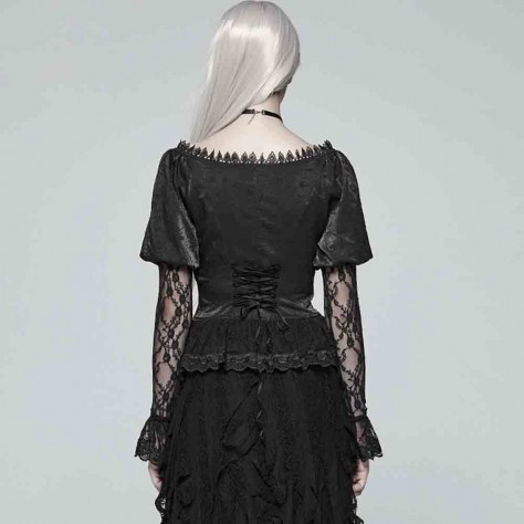 L326 Custom Made To Order Lace Gothic Blouse Floral Lace Steampunk Lolita Shirt Regular Size XS S M L XL & Plus size 1x-10x (SZ16-52)