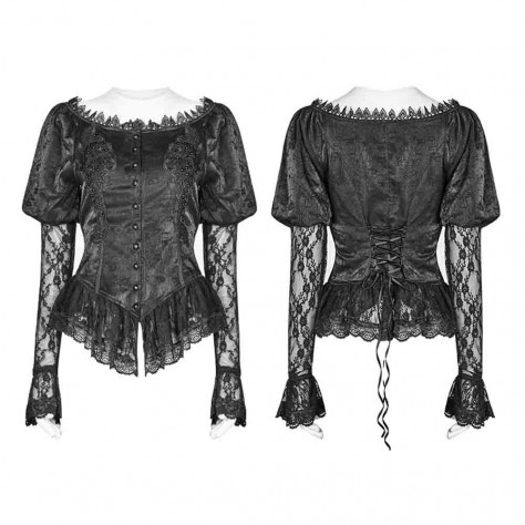 L326 Custom Made To Order Lace Gothic Blouse Floral Lace Steampunk Lolita Shirt Regular Size XS S M L XL & Plus size 1x-10x (SZ16-52)