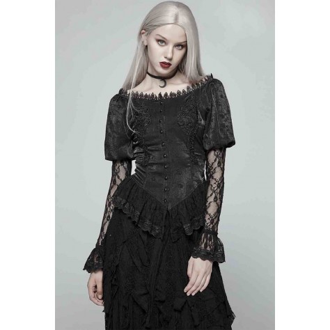 L326 Custom Made To Order Lace Gothic Blouse Floral Lace Steampunk Lolita Shirt Regular Size XS S M L XL & Plus size 1x-10x (SZ16-52)