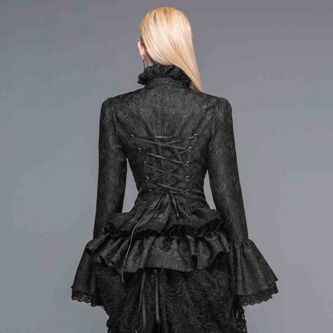 L327 Custom Made To Order Lace High-Low Ruffle Gothic Lolita Jacquard Shirt Regular Size XS S M L XL & Plus size 1x-10x (SZ16-52)