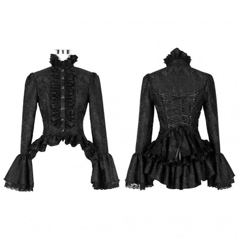 L327 Custom Made To Order Lace High-Low Ruffle Gothic Lolita Jacquard Shirt Regular Size XS S M L XL & Plus size 1x-10x (SZ16-52)