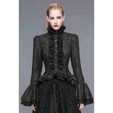 L327 Custom Made To Order Lace High-Low Ruffle Gothic Lolita Jacquard Shirt Regular Size XS S M L XL & Plus size 1x-10x (SZ16-52)