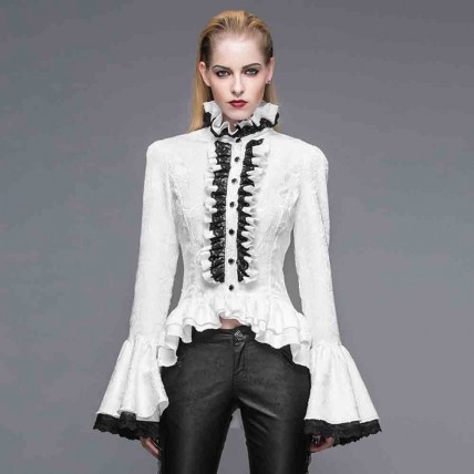 L327 Custom Made To Order Lace High-Low Ruffle Gothic Lolita Jacquard Shirt Regular Size XS S M L XL & Plus size 1x-10x (SZ16-52)