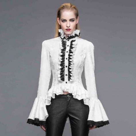 L327 Custom Made To Order Lace High-Low Ruffle Gothic Lolita Jacquard Shirt Regular Size XS S M L XL & Plus size 1x-10x (SZ16-52)