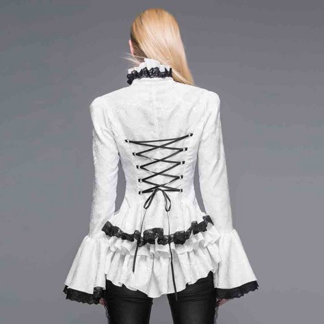 L327 Custom Made To Order Lace High-Low Ruffle Gothic Lolita Jacquard Shirt Regular Size XS S M L XL & Plus size 1x-10x (SZ16-52)