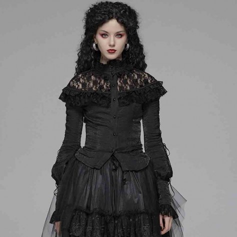 L328 Custom Made To Order Polyester/Lace Fashion Gothic Translucent Lace Slim Shirt Regular Size XS S M L XL & Plus size 1x-10x (SZ16-52)