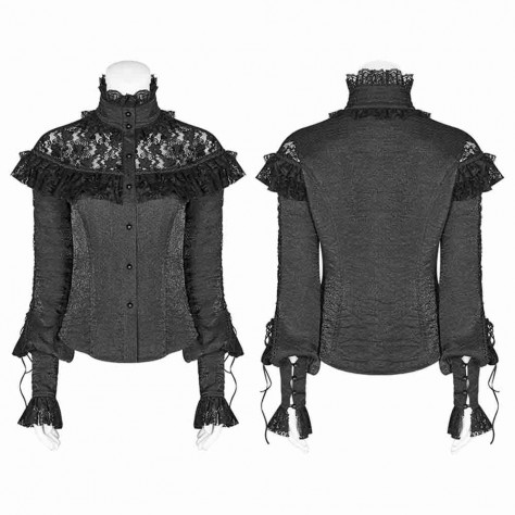 L328 Custom Made To Order Polyester/Lace Fashion Gothic Translucent Lace Slim Shirt Regular Size XS S M L XL & Plus size 1x-10x (SZ16-52)