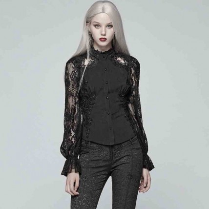 L329 Custom Made To Order Polyester/Lace Gothic Punk Long Sleeve Embroidery Shirt Regular Size XS S M L XL & Plus size 1x-10x (SZ16-52)