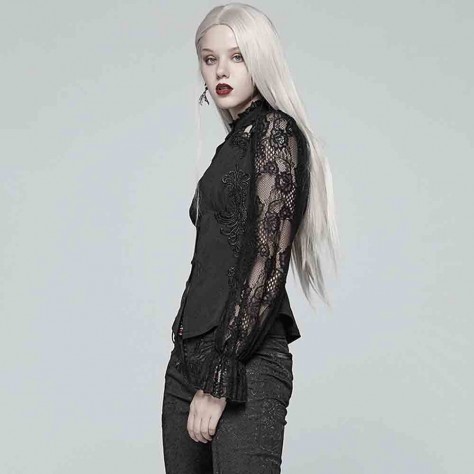 L329 Custom Made To Order Polyester/Lace Gothic Punk Long Sleeve Embroidery Shirt Regular Size XS S M L XL & Plus size 1x-10x (SZ16-52)