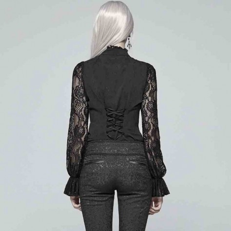 L329 Custom Made To Order Polyester/Lace Gothic Punk Long Sleeve Embroidery Shirt Regular Size XS S M L XL & Plus size 1x-10x (SZ16-52)