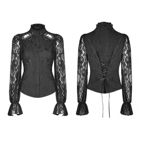 L329 Custom Made To Order Polyester/Lace Gothic Punk Long Sleeve Embroidery Shirt Regular Size XS S M L XL & Plus size 1x-10x (SZ16-52)