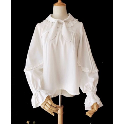 L33 Spandex cotton Poplin Bow Tie Lolita Gothic Blouse Shirt Regular Size XS S M L XL & Plus size 1x-10x (SZ16-52)