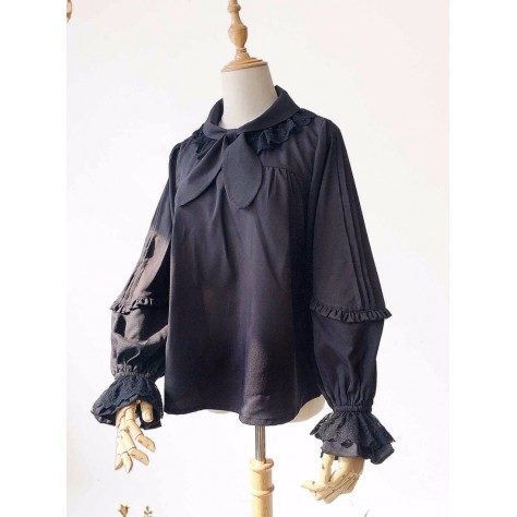 L33 Spandex cotton Poplin Bow Tie Lolita Gothic Blouse Shirt Regular Size XS S M L XL & Plus size 1x-10x (SZ16-52)