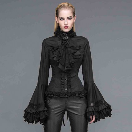 L333 Custom Made To Order Cotton spandex poplin/Lace Princess Retro Flare Sleeve Gothic Blouse Regular Size XS S M L XL & Plus size 1x-10x (SZ16-52)