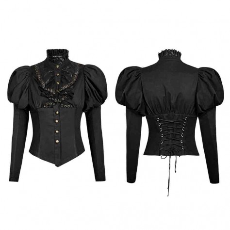 L335 Custom Made To Order Cotton spandex poplin Victorian Gothic Puff Sleeve Lace Up Shirt Regular Size XS S M L XL & Plus size 1x-10x (SZ16-52)