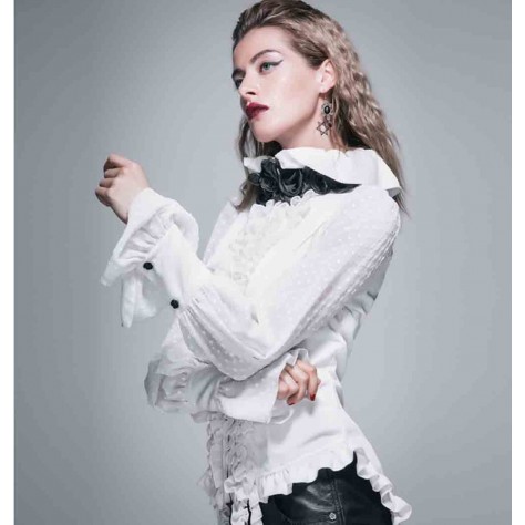 L337 Custom Made To Order Polyester Gothic Asymmetry Ruffle Hem Party Slim Shirt Regular Size XS S M L XL & Plus size 1x-10x (SZ16-52)