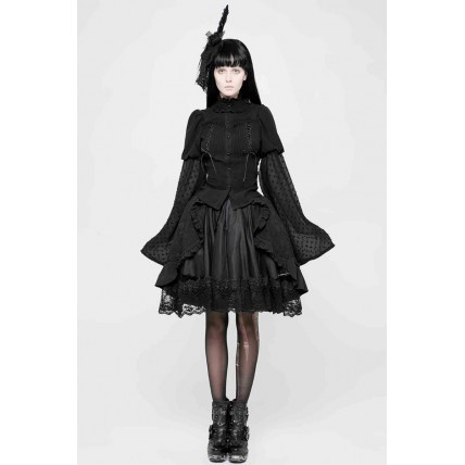 L339 Custom Made To Order Polyester Gothic Punk Lolita Bell Sleeve Ruffle Stand Collar Shirt Regular Size XS S M L XL & Plus size 1x-10x (SZ16-52)