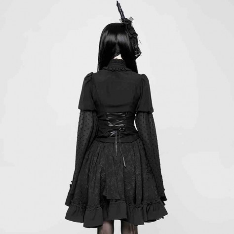 L339 Custom Made To Order Polyester Gothic Punk Lolita Bell Sleeve Ruffle Stand Collar Shirt Regular Size XS S M L XL & Plus size 1x-10x (SZ16-52)