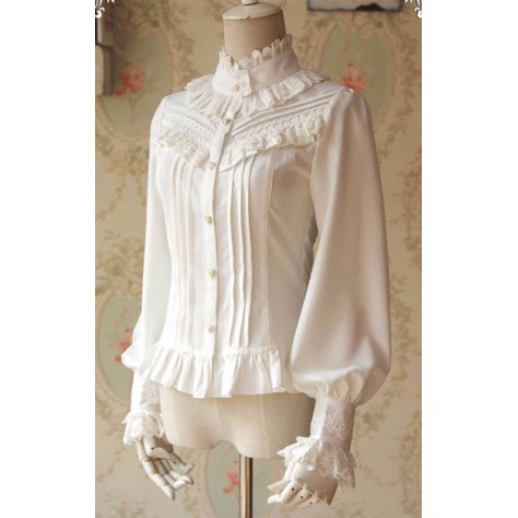 L34 Spandex cotton Poplin Ruffled Lolita Gothic Blouse Top Regular Size XS S M L XL & Plus size 1x-10x (SZ16-52)