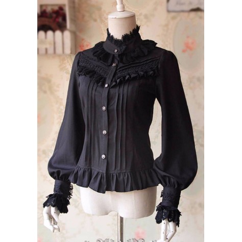 L34 Spandex cotton Poplin Ruffled Lolita Gothic Blouse Top Regular Size XS S M L XL & Plus size 1x-10x (SZ16-52)