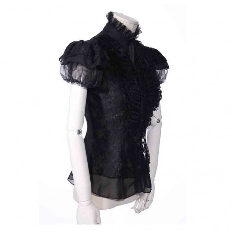 L342 Custom Made To Order Lace Gothic Punk Sweet Lace Short Sleeve Shirt Regular Size XS S M L XL & Plus size 1x-10x (SZ16-52)