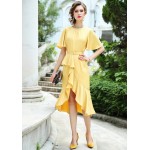 L347 Custom Made to order Satin Irregular Ruffle Party Cocktail Dress Regular Size XS S M L XL & Plus size 1x-10x (SZ16-52)