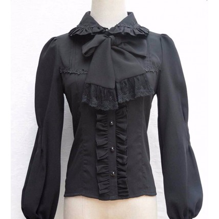 L35 Chiffon Tie bow Casual Lolita Gothic Blouse Shirt Regular Size XS S M L XL & Plus size 1x-10x (SZ16-52)