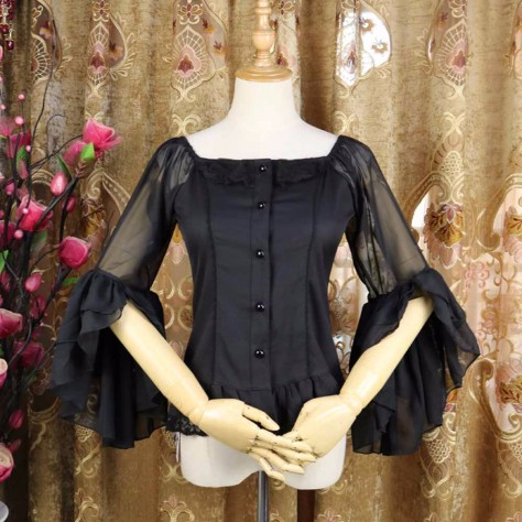 L36 Chiffon Square Neck Top Lolita Gothic Blouse Regular Size XS S M L XL & Plus size 1x-10x (SZ16-52)