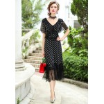 L363 Custom Made to order Chiffon/Lace V-Neck Lace patchwork Chiffon Party Dress Regular Size XS S M L XL & Plus size 1x-10x (SZ16-52)