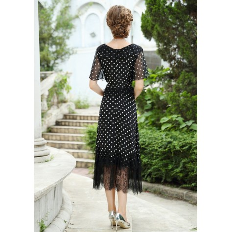 L363 Custom Made to order Chiffon/Lace V-Neck Lace patchwork Chiffon Party Dress Regular Size XS S M L XL & Plus size 1x-10x (SZ16-52)