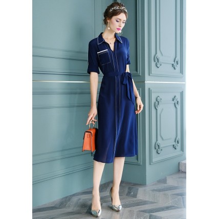 L368 Custom Made to order Polyester Tie-Waist  A-Line Midi Casual Shirt Dress Regular Size XS S M L XL & Plus size 1x-10x (SZ16-52)