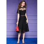 L369 Custom Made to order Lace Stand Collar Sheer Lace Swing Party Dress Regular Size XS S M L XL & Plus size 1x-10x (SZ16-52)