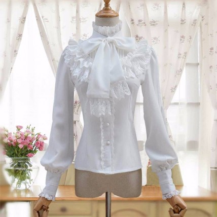 L37 Lace/Chiffon Bow Top  Lolita Gothic Blouse Shirt Regular Size XS S M L XL & Plus size 1x-10x (SZ16-52)