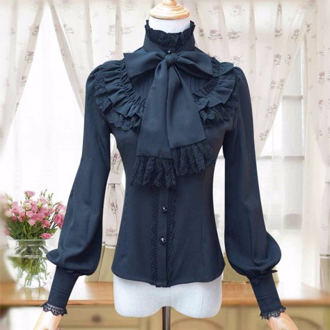 L37 Lace/Chiffon Bow Top  Lolita Gothic Blouse Shirt Regular Size XS S M L XL & Plus size 1x-10x (SZ16-52)