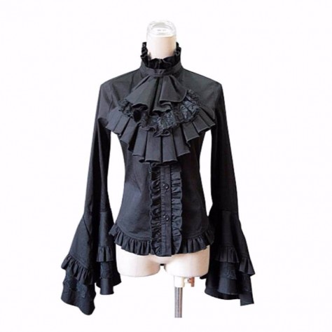 L38 Spandex cotton Poplin Steampunk Lolita Gothic Blouse Shirt Regular Size XS S M L XL & Plus size 1x-10x (SZ16-52)