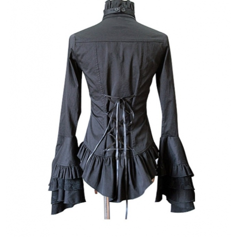 L38 Spandex cotton Poplin Steampunk Lolita Gothic Blouse Shirt Regular Size XS S M L XL & Plus size 1x-10x (SZ16-52)