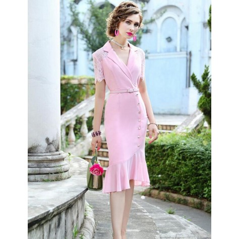 L386 Custom Made to order Polyester/ Lace Patchwork Fishtail Slim Party Dress Regular Size XS S M L XL & Plus size 1x-10x (SZ16-52)