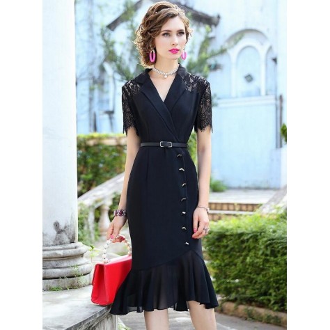 L386 Custom Made to order Polyester/ Lace Patchwork Fishtail Slim Party Dress Regular Size XS S M L XL & Plus size 1x-10x (SZ16-52)