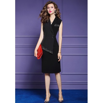 L387 Custom Made to order Polyester Striped Asymmetric Sheath Dress Regular Size XS S M L XL & Plus size 1x-10x (SZ16-52)